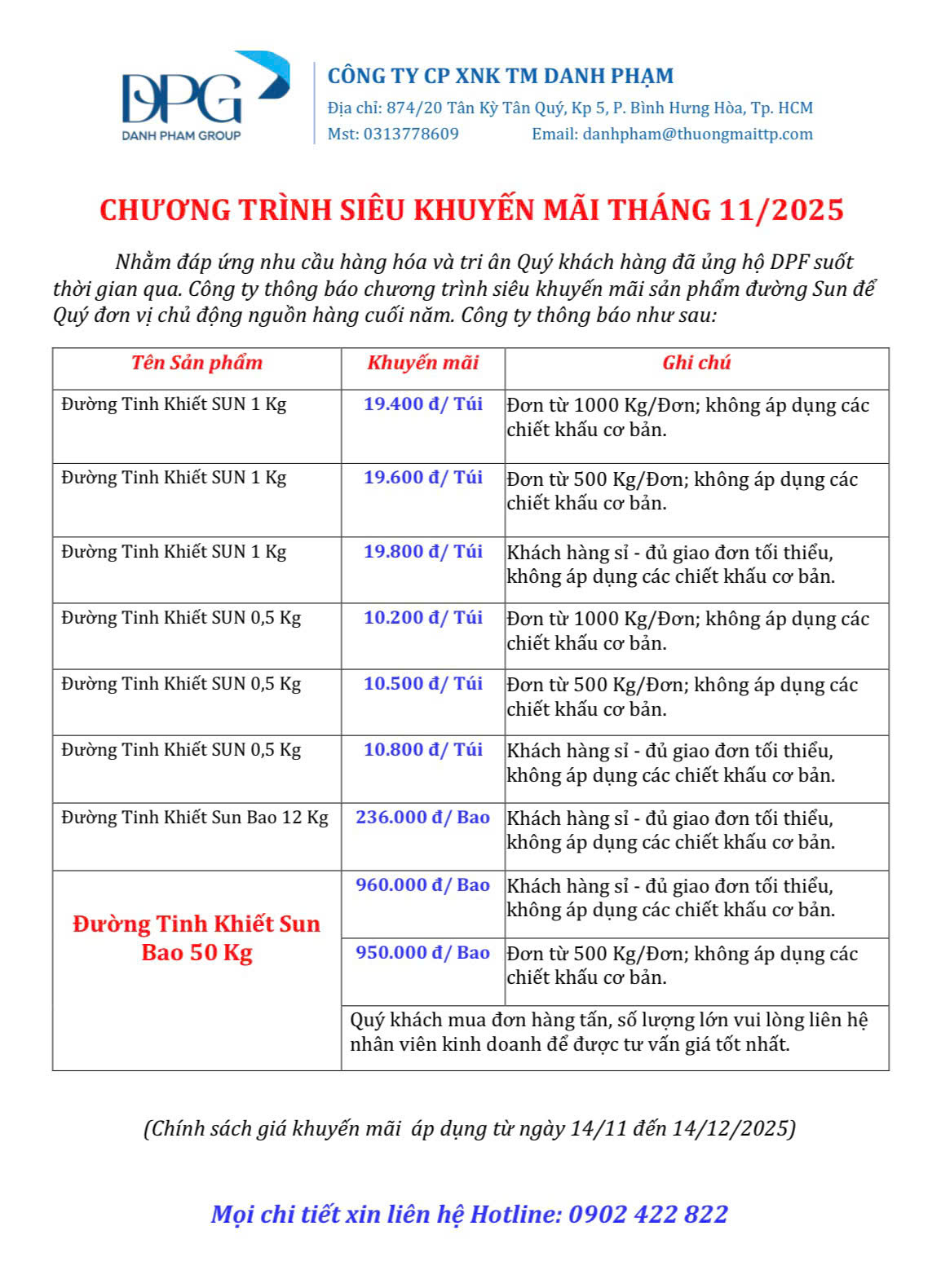 SIÊU KHUYẾN MÃI THÁNG 11/2025: ĐƯỜNG TINH KHIẾT SUN
